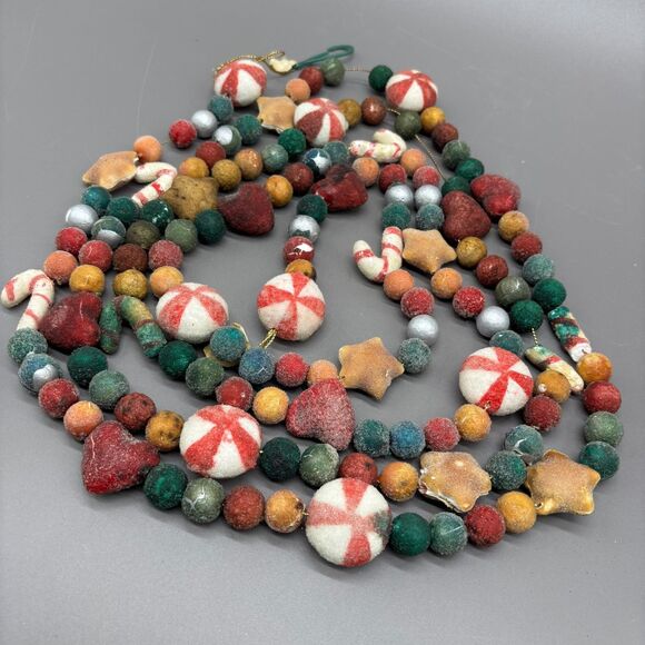 Vintage Blow Mold Sugared Christmas Candy Garland Mid Century Peppermint Stars - Picture 2 of 8